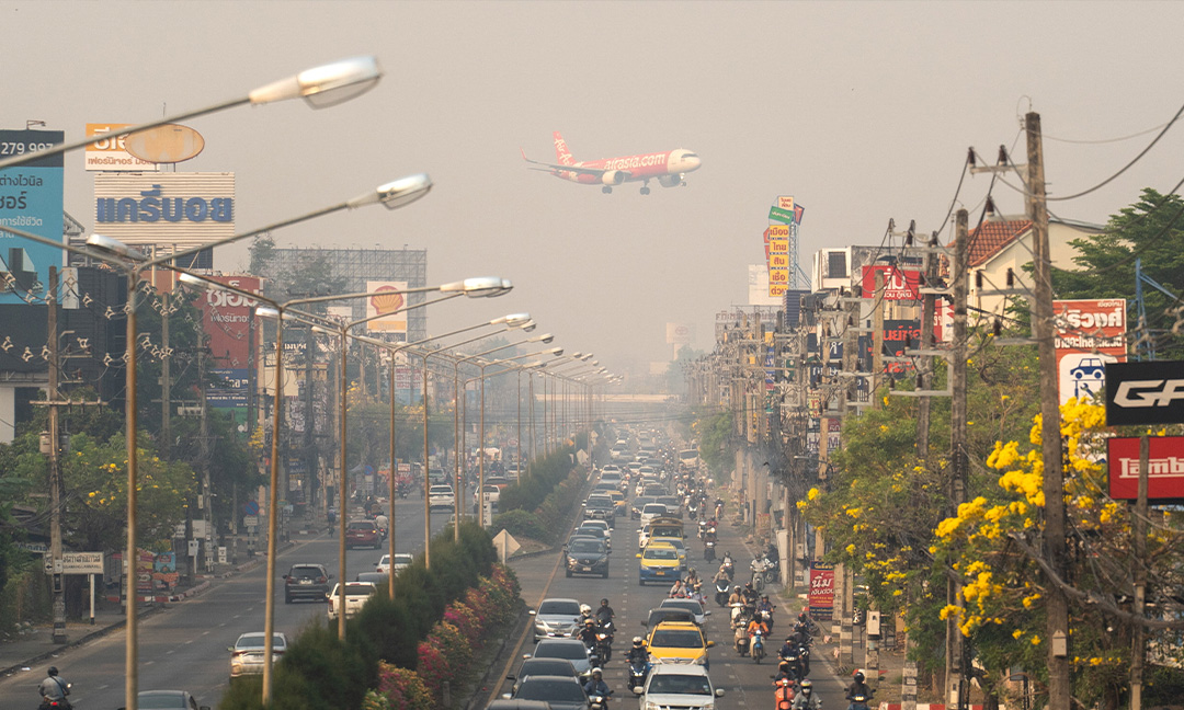 ខ្យល់ពុលកម្រិតគ្រោះថ្នាក់ គ្របដណ្តប់ពាក់កណ្តាលប្រទេសថៃ