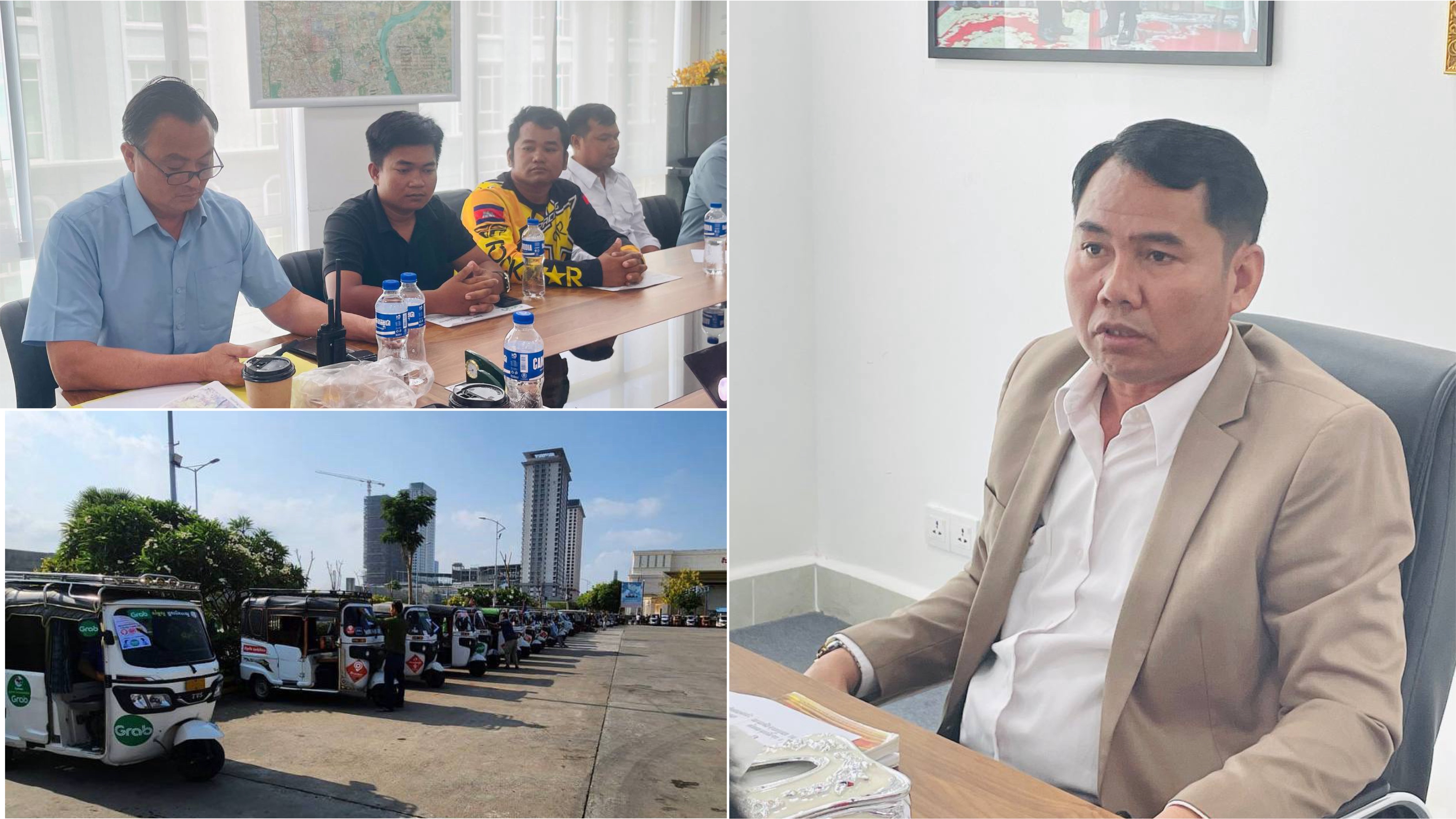 រដ្ឋបាលរាជធានីសម្របសម្រួលសុំកែប្រែថ្លៃដឹកជញ្ជូនរវាងអ្នករត់កង់បី និងតាក់ស៊ី ជាមួយក្រុមហ៊ុន ក្រេប (Grab)