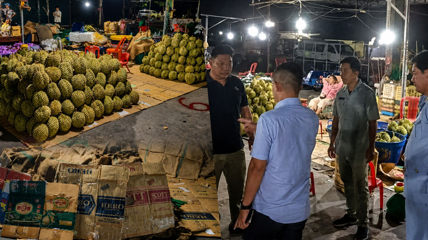 មន្ត្រីជំនាញចុះពិនិត្យផ្លែទុរេន នៅផ្សារភូពុយទាំងយប់ ស្វែងរកប្រភពនាំចូល ដើម្បីធានាសុវត្ថិភាពចំណីអាហារ