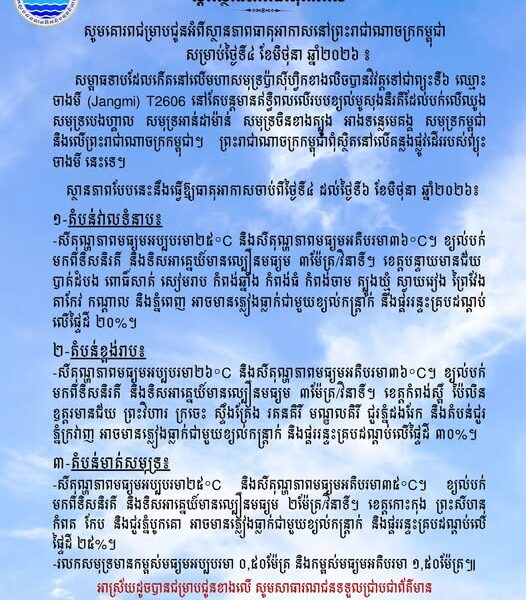 មិនទាន់ទៅណាឆ្ងាយទេ ព្យុះទី៦ ចាងមី នៅតែបន្តជះឥទ្ធិពលលើកម្ពុជា